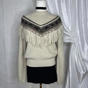 Altard State Knit Beige Geometric Fringe Sweater